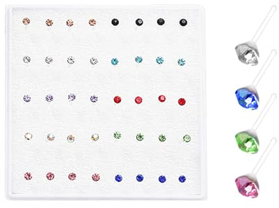 NyxSeat 20-teiliges buntes Nasenstecker-Set und 1 schwarze Aufbewahrungstasche, Nasenstecker aus Kunststoff, Schmetterlings-Nasenstecker, DIY-Ohrstecker-Set, Unisex, geeignet für Weihnachten