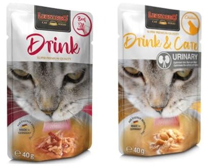 Leonardo Drink [20 x 40 g Multipack Geschmacksmischung] Katzengetränk | Ergänzungsfutter für Katzen (10 x Rindfleisch 10 x Huhn)