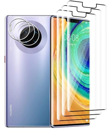 Ydiciv 3+3 Stück Schutzfolie für Huawei Mate 30 Pro Panzer Schutz Glas, 3 Stücke panzerfolie und 3 Stücke Kamera Glas, 9H Härte, HD Klar Schutzglas, No-Bubble, für Huawei Mate 30 Pro