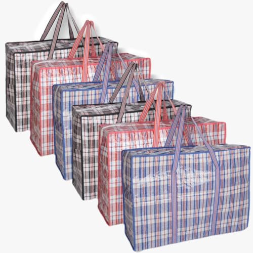 MAGNIFICENT Laundry Bags. 6 Jumbo Size Heavy Duty Storage Bags. Portable Laundry Bags with Zips & Strong Handle. Perfect for Moving House, Shopping, Storage, Travel, Bulky Items, Clothes, Toys & More!