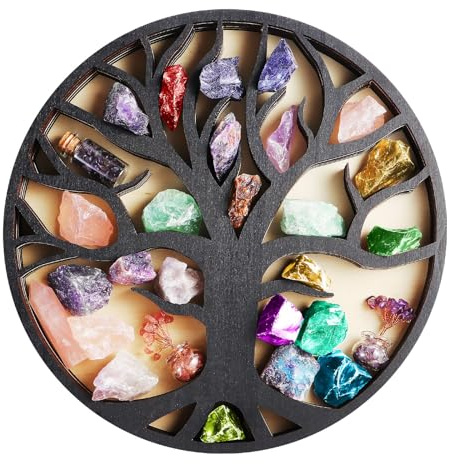 Elivida Wooden Floating Shelf Tree of Life Design Unique Room Decor Crystal & Rock Display Shelf, Floating Wall Shelves for Rocks, Crystals, Oils, Stones, Plants,Perfect Valentine Gift.