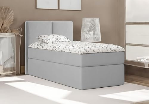 Generisch Bett Einzelbett Boxspringbett ARIS MINI mit Bonell-Matratze + Bettkästen (Grau - Itaka 50, 80x200)