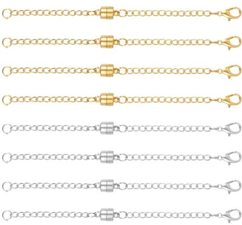 8 Fermoirs Magnétique pour Collier avec Chaînes d'Extension, 10cm Rallonge de Collier avec Fermoirs Magnétiques et Fermetures Mousquetons, Fermoirs Magnétiques Réglables pour Bijoux (2 Couleurs)