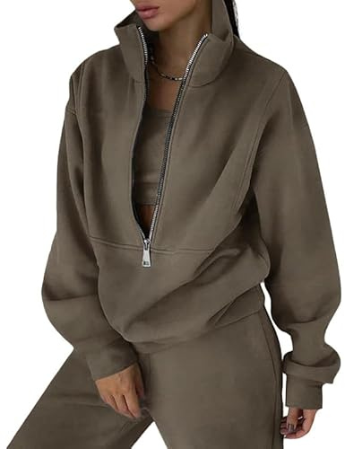 Litthing Tuta Donna Sportiva Completo Lounge Wear 2 Pezzi Fleece Tracksuits Comfort Manica Lunga Activewear Zip Cappotto Top Pantaloni Moda Casual Thermal Autunno Invern