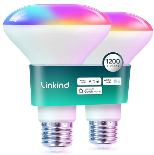 Linkind BR30 Smart Light Bulbs,1200LM Smart Flood Light Bulbs Compatible with AiDot App, Alexa, Google Home, E26 RGBTW Recessed Color Changing Bulbs, 2.4GHz WiFi Only, LED Light Bulbs 14W=85W,2Pack