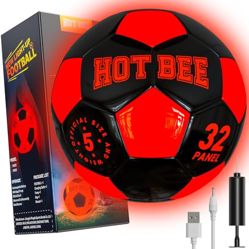 Hot Bee Leuchtender Fußball, Aufladbarer LED Gummi Ball Mit Tasche - Weihnachten Geburtstag Geschenke für 8-12 Jahre Jungen Kinder Teens Spielzeug