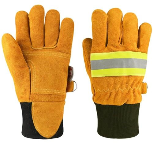 Muteitt Gants de Lutte Contre l'incendie, Gants de Pompier Professionnels, résistance à la Chaleur et aux Flammes, Gants de Travail de Protection de sécurité avec Bande réfléchissante