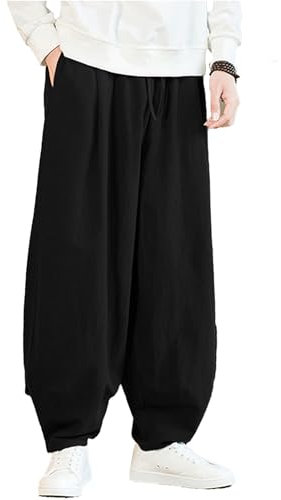 YOYOBABY 003,4XL, Herren Tai Chi Hose Baumwolle und Leinen Kordelzug Kung-Fu-Tai-Chi-Hose Weich Atmungsaktiv Bloomers Lose Taschen Weite Hosenbeine Yoga Trainingshose