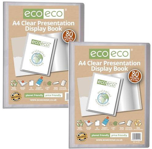 eco-eco Präsentationsbuch, A4-Format, 50% recycelt, 80 Hüllen, transparent, Präsentationsmappe, Portfolio, Kunstordner mit Kunststoffhüllen, 2 Stück, eco151 x 2