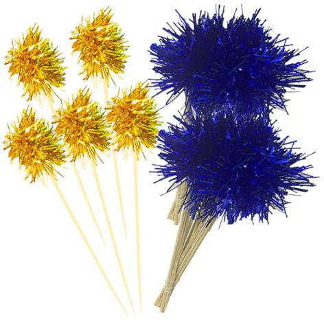 Lot de 100 décorations pour cupcakes en aluminium motif feu d'artifice - Pour cocktail, boisson, cure-dents - Décorations de gâteaux scintillantes pour anniversaire, mariage - Bleu doré
