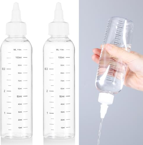 WLLHYF 2 Stück Haaröl Applikator mit Abgestufter Skala Transparent Kunststoff Haar Auftrageflasch Haarfarben-Quetschflasche Haarwurzelfärbeflasche für Hair Oiling Haar Colorationen (weiß 230ml)