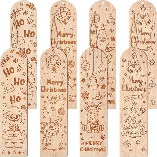 Dianelhall 8 Stück Weihnachtslesezeichen 18 x 4,5 cm Holz Lesezeichen mit Gravur Schneemann Weihnachtsmann Rentier Weihnachtsbaum Weihnachtsgeschenk für Buchliebhaber Frau Mann Erntedankfest