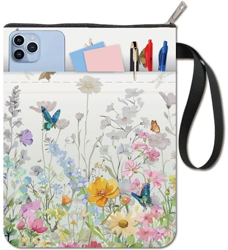 CRASPIRE Copertina per Libri con Motivi a Fiori e Farfalle - Custodia Lavabile con Cerniera e Tasca Extra - Regali per Gli Amanti della Lettura