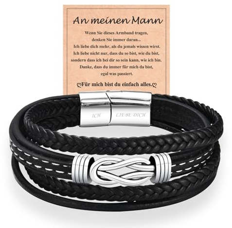 WOVEE Lederarmband für Sohn/Papa/Mann Magnetverschluss mit Ich Liebe Dich Gravur Weihnachten Schmuck Geschenke Edelstahl Armband Leder