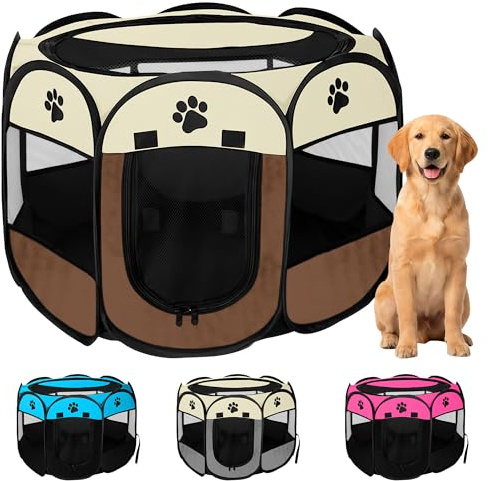 JUPPLIES Recinto Pieghevole per Cani e Gatti – Box Portatile in Tessuto Oxford Impermeabile, per Cuccioli e Animali da Interno o Esterno, Montaggio Rapido Senza Attrezzi (Marrone, 114x114x58cm, 8)