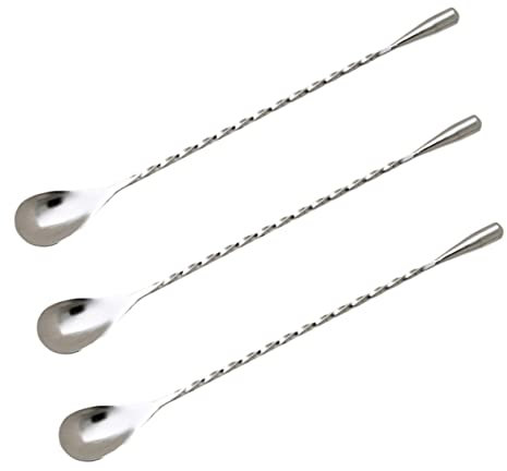 KICHOUSE 3piezas Cucharas Espirales Inoxidable Mezcladoras para Cócteles Mango Antióxido