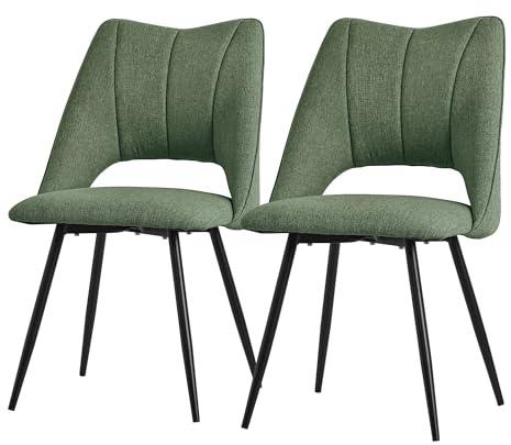 ML-Design Esszimmerstühle 2er Set Grün, Wohnzimmerstühle aus Stoffbezug mit schwarzem Stahlgestell, Küchenstühle mit Rückenlehne, Polsterstühle für Esszimmer Wohnzimmer Küche, Gepolsterte Sessel