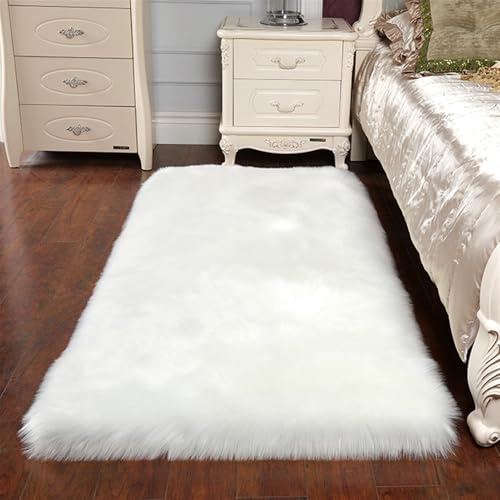 BESTORI Tappeto Salotto Moderno Peloso Tappeto a Pelo Lungo Shaggy Tappeto Antiscivolo Morbido per Soggiorno Camere da Letto 60 x 180 cm, Bianco