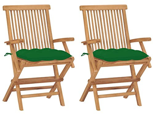 Xichuzi Gartenstühle mit Grünen Kissen, Gartenmöbel, Balkonstühle, Balkonmöbel, Bistrostuhl, Garten Stühle, Armlehnenstuhl, 2 STK. Massivholz Teak