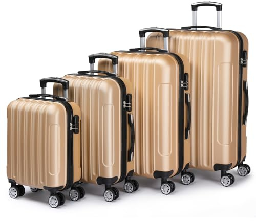 LALAHO Set de 4 Valises de Voyage, Valise Grande Taille, Valise Cabine, Petite Valise, ABS avec roulettes Pivotantes 360°, Cadenas et Poignée Télescopique (Champagne)