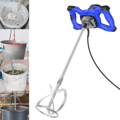 2800W Paddle Blades Electric Paddle Mixer Drill, Concrete Mixer Machine Paddle Mixer with 6 Speed, Lockable Switch, Ergonomic Handle Electric Power Plaster Mixer, 1.5m Cable for Mixing Plaster Mortar