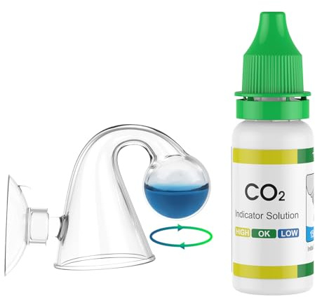 Pawfly Glass CO2 Drop Checker for Aquarium CO2 Indicator for Planted Fish Tank CO2 Monitor Kit with Solution & Suction Cups CO2 Detector Aquarium CO2 Tester Fish Tank Carbon Dioxide Checker