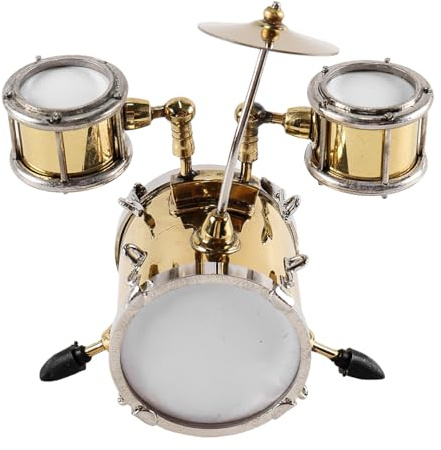 Alnicov Miniatur-Jazz-Schlagzeug-Set, Mini-Bronze-Trommel, Musikinstrument, Puppenhaus-Zubehör, Miniatur-Musikinstrument-Replik