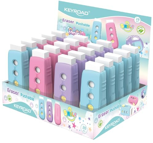 Keyroad Radiergummi Für Kinder, Lustige Radiergummis Pastell, Schieber, Schachtel, 20 Stück Erasers for Kids, Farbmix