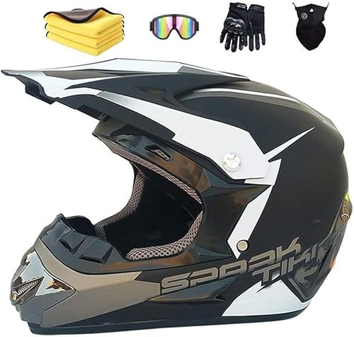 Casco Moto Niño 5-12 Años Motocross Infantil Homologado ECE & Dot, Integral MTB con Guantes, Gafas, Máscara para MX Quad Enduro Off Road ATV Scooter Descenso (XL(61-62cm),C)