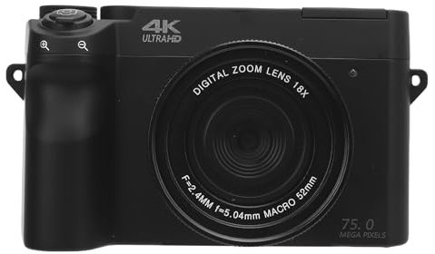 4K Digitalkamera für Fotografie, 75 MP UHD -Videoaufzeichnung Kamera, 18 -Fach Optischer Zoom, 3 Zoll LCD -Bildschirm, mit Blitz, WLAN (Black)