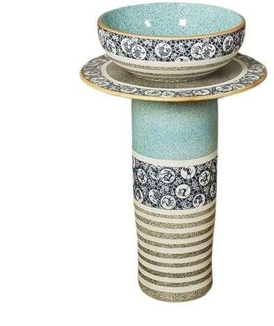 CAFIEDR Lavabo de baño de Columna de cerámica Creativa Retro, Lavabo de Pedestal de 3 Piezas, Lavabo de pie artístico, Lavabo de baño Combinado con grifos, Kit de Drenaje, Lavabo(A)