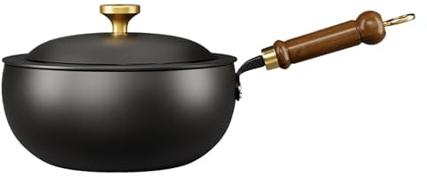 Genérico Olla Antiadherente | Olla De Cocina Antiadherente | Utensilios De Cocina Seguros Para Horno Con Mango De Madera, Wok Chino Para Hogar Y Camping