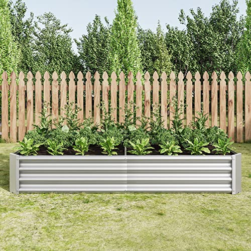 Massbinet Hochbeet Metall Pflanzenbeet, Hochbeete für Garten aus robustem Stahlblech mit stabilem Design, Rostschutz und Langer Haltbarkeit, Hochbeet Bausatz ohne Boden Silber 180x90x30cm