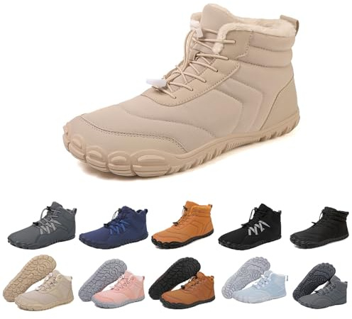 Hiking Boots Women Men,Winter Fur Lined Warm Snow Boots,Fuzzy Waterproof Hike Barefoot Boot,Wide Toe Box Ankle Booties,Zero Drop Sole Walking Shoes,Slip On Anti-Slip Sneaker,Casual Outdoor Shoes