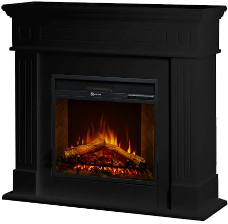 Camino elettrico caminetto da terra CAMBRIDGE in legno Nero 110x36x100h