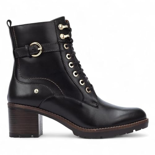 Infinity kvinnors läder mid-Heel Combat Ankle Biker Boots - Llanes, Svart, 39 EU