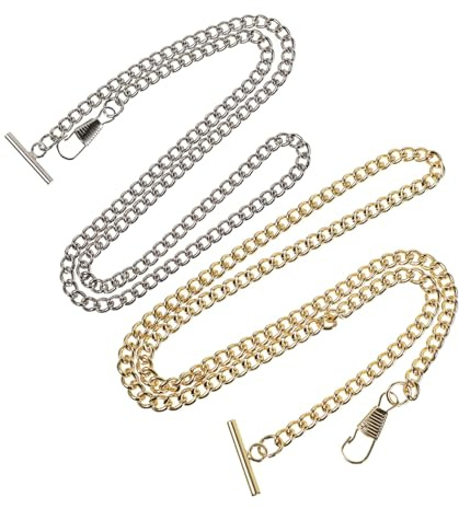 NOLITOY Taschenuhrkette im Vintage Stil aus Eisen, 2 Stück, Silber | T Steg Karabiner, Hohe Belastbarkeit und Zähigkeit, für Westen Geeignet