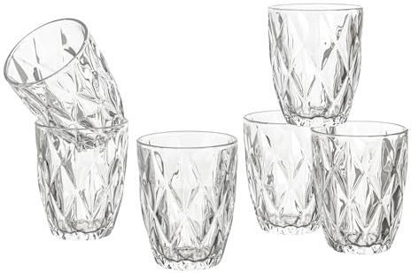 Baroni Home Juego de 6 vasos de cristal de diamante de colores y decorados con rombos en relieve, 28 cl, elegantes vasos de agua lavables en lavavajillas, 8 x 8 x 10 cm transparente