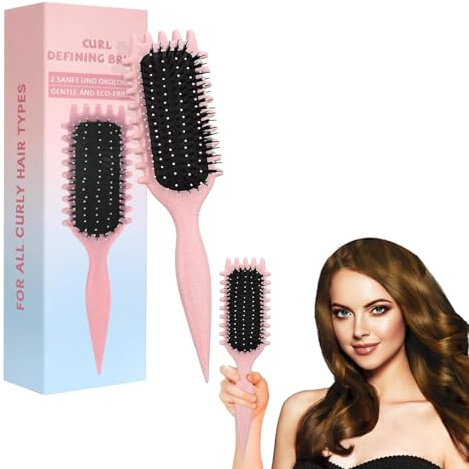 Holtrae Curl Hair Brush, Lockenbürste, Define Styling Brush zum Kämmen und Formen, Wildschweinborsten Bürste,für Definierte Trendige Locken,Antistatisch,Haarbürste zum Entwirren für Frauen (Rosa,24cm)