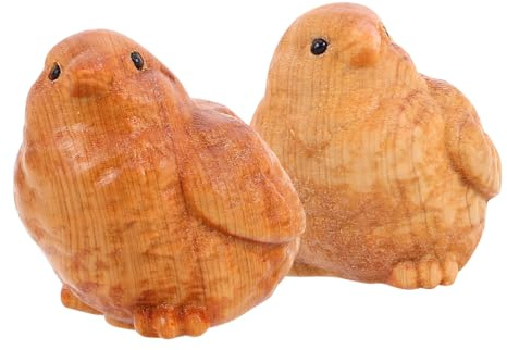 FCXDMY 2 Pezzi realistiche Figurine di Pollo in Legno Intagliato a Mano, Gallo in Legno di cipresso, Ornamenti Artigianali per l'arredamento del Negozio di casa e Ufficio, sculture artistiche