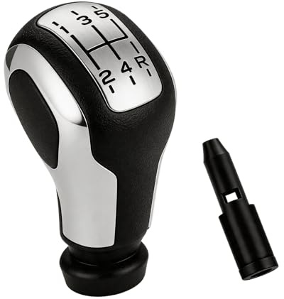 StratoNex 5-Gang Schaltknauf für Peugeot 206 207 307 308 und Citroen C3 C4 | Schalthebel mit Adapter, Schwarz und Silber, Nur für Schaltgetriebe ohne Rückwärtsgang-Arretierung