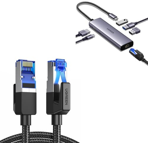 UGREEN 6 en 1 Hub USB C Ethernet Gigabit con Cat 8 Cable Ethernet