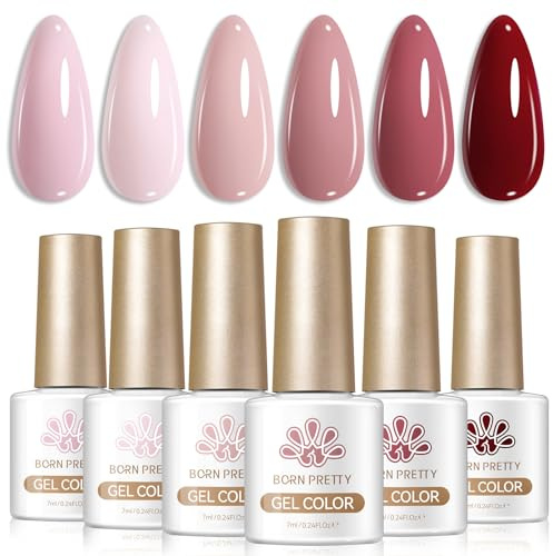 Born Pretty Nude Gel Nail Polish,Nude Pink Red Skin Tone Natural Colors Gel Polish Kit for Salon Manicure and Nail Art DIY at Home Valentine's Day Gift