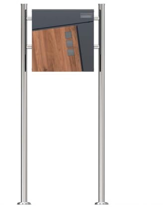 SCHARTEC Holz-Design Standbriefkasten SBS-SPB-2 freistehend Edelstahl Standfuß anthrazit mit Zeitungsfach Briefkasten stehend Postkast (Edelstahl)