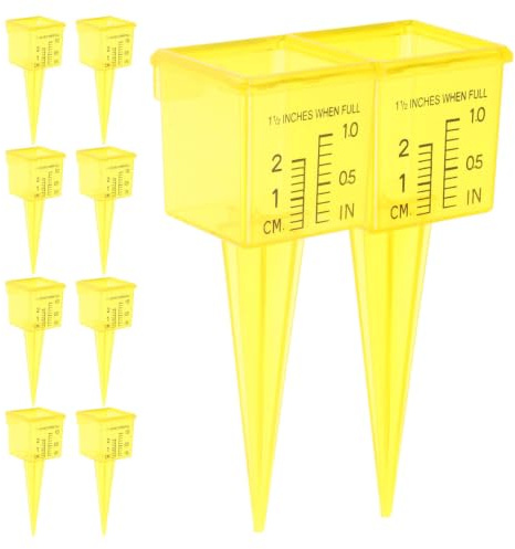 SHINEOFI 20 Pezzi Pluviometro per Prato Esterno in Plastico Giallo Doppia Scala di Misurazione e Facile Lettura, per Giardino e Cortile