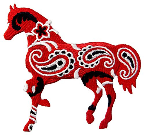 Aufnäher, bestickt, Design: Bandana Paisley Rotes Pferd, zum Aufbügeln oder Aufnähen