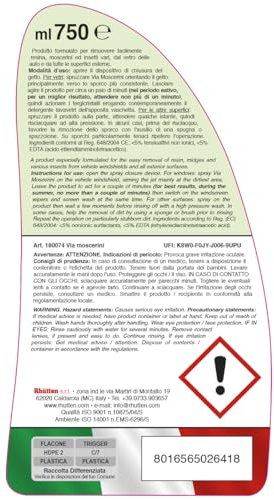 Via Moscerini, Rimuove Moscerini e Insetti Essiccati da Parabrezza, Fari, Mascherina, 750ml