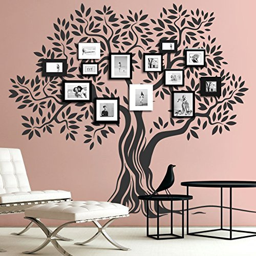 Grandora Wandtattoo Baum mit Ästen und Blättern I schwarz (BxH) 142 x 130 cm I Wohnzimmer Schlafzimmer Sticker Aufkleber Wandaufkleber Wandsticker W5409