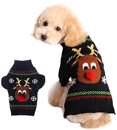 XIAOYU Hundepullover für Hunde weihnachtlich Rentier, Schwarz, XS