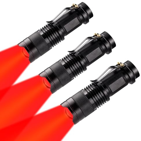 WAYLLSHINE 3 Pack Red LED Flashlight Single Mode Red Light Flashlight One Mode Zoomable Night Light Torch for Astronomy Aviation and Night Observation